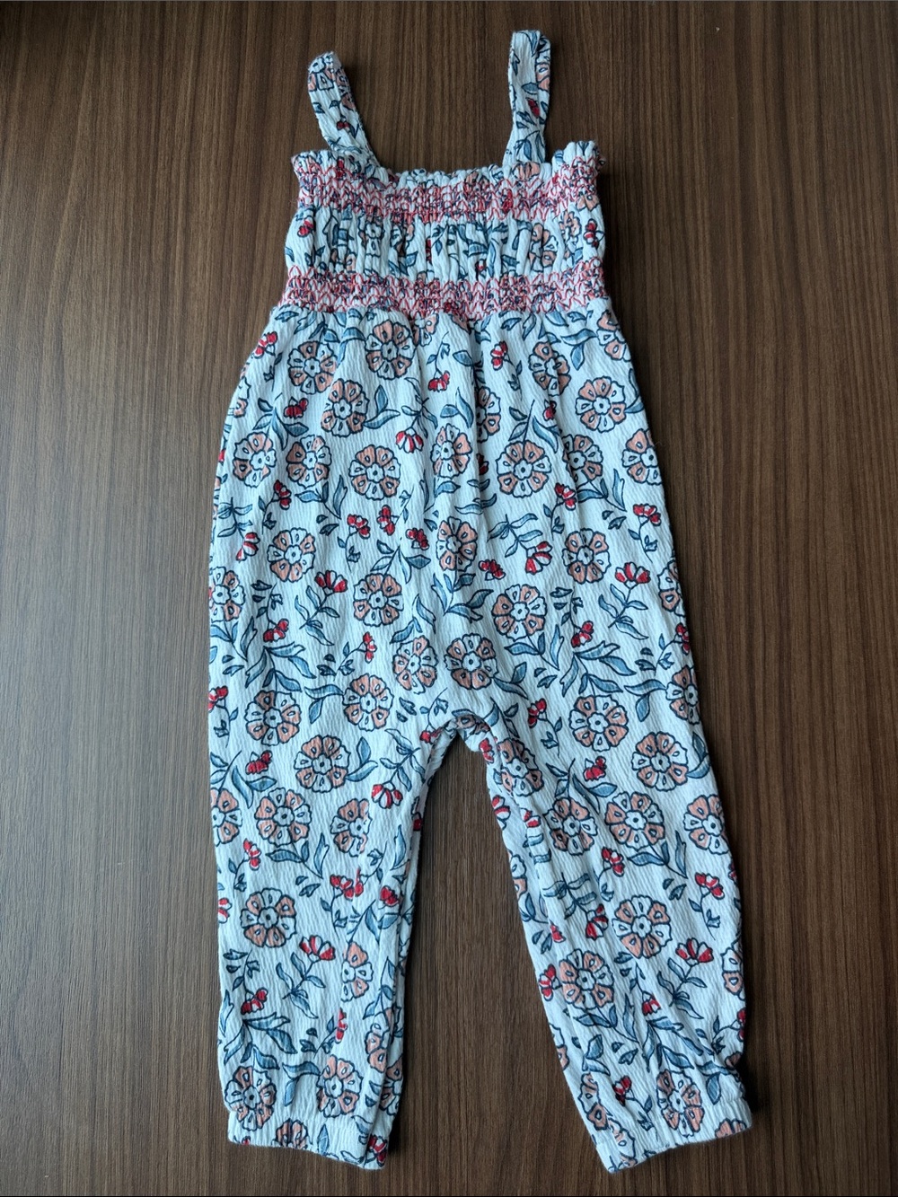Carter's White Floral Smocked Girls' Romper with Pink & Blue Accents